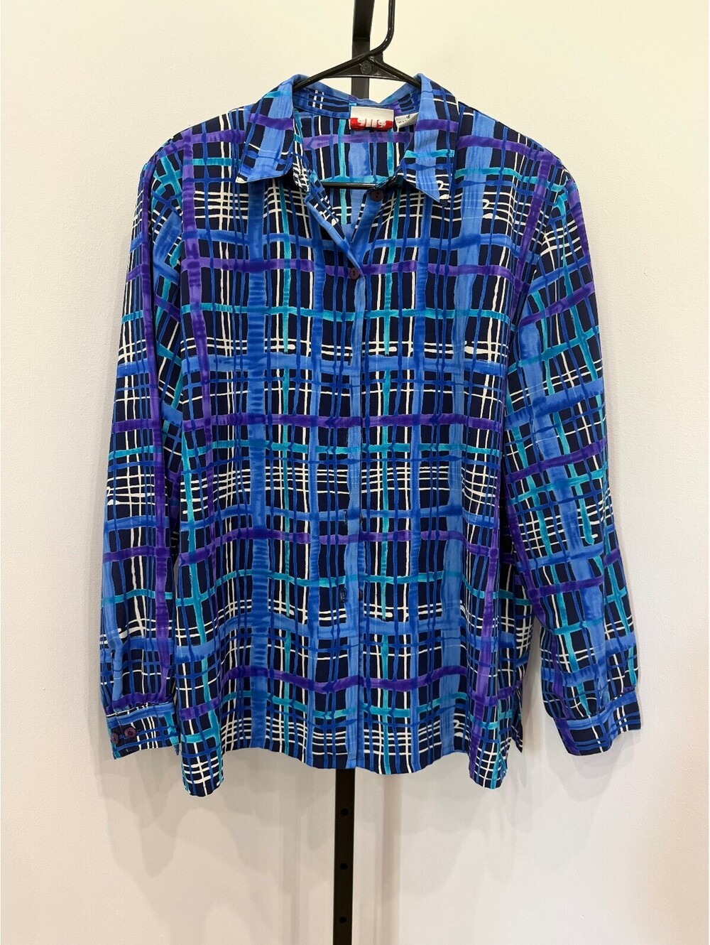 Alia Vintage Blue and Purple Plaid Button-Up Shirt Size 16